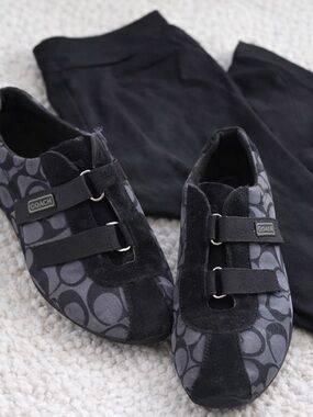 Coach Signature Black Gray Sneakers | Velcro Strap Casual Designer Shoes